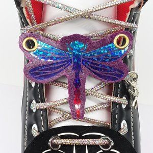 Roller Skates Dragonfly lace patch    Holographic leather shoelace charm